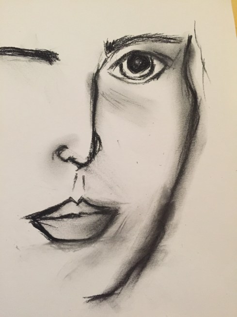 self portrait, charcoal, drawing